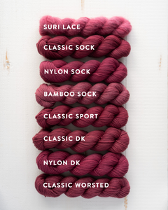 sewrella yarn; pinot noir; fingering; dk;
