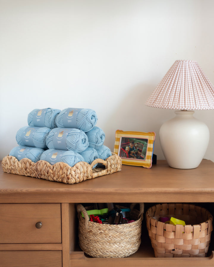soft blue dk weight yarn for knitting and crochet